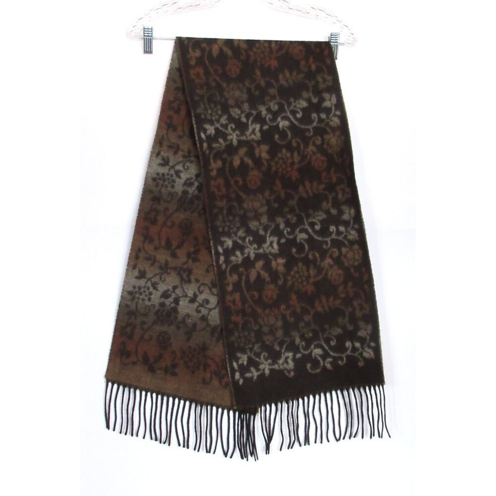 V. Fraas Cashmink Women Scarf Soft Ombre Brown/Black/Gray Fringe Germany 52"x11"